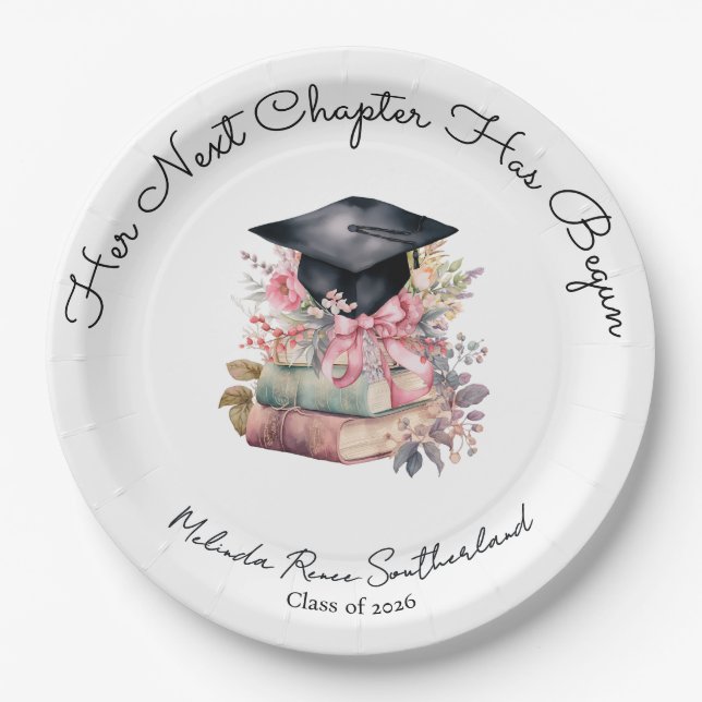 Her Next Chapter Books Graduation Party Paper Plates (Front)