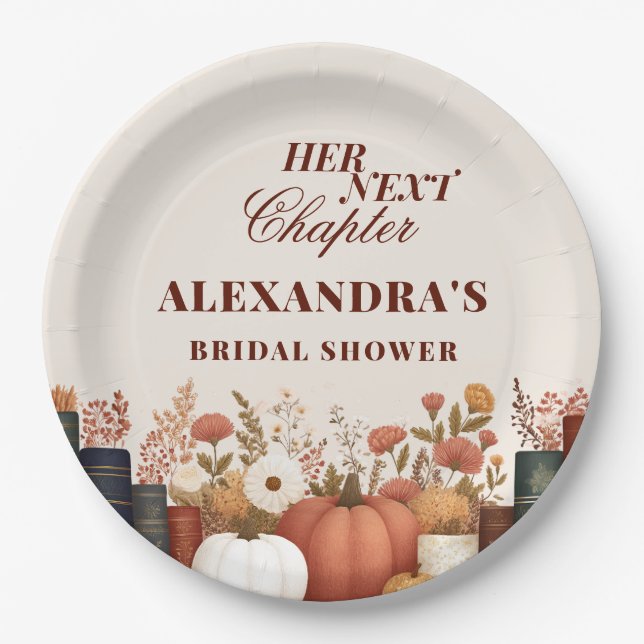 Her Next Chapter Fall Book Theme Bridal Shower Paper Plates (Front)