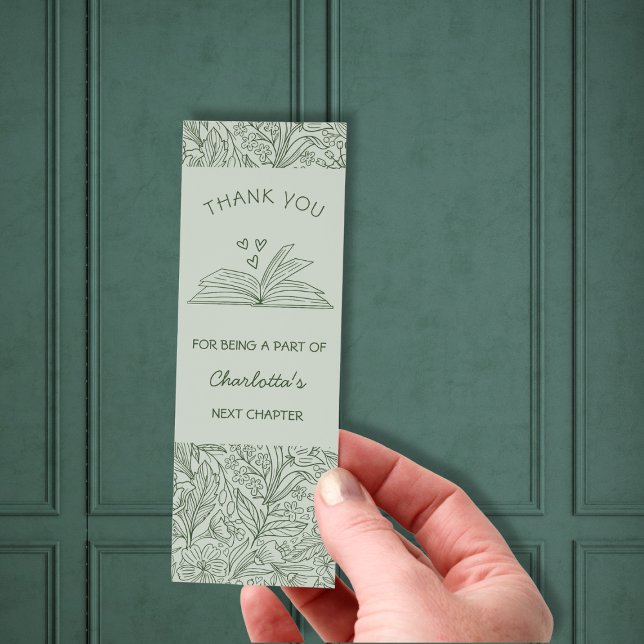 Her Next Chapter Green Bridal Shower Thank You Bookmarks (Her Next Chapter Green Bridal Shower Thank You Bookmarks)
