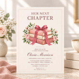 Her Next Chapter Pink Bow Floral Bridal Shower Invitation