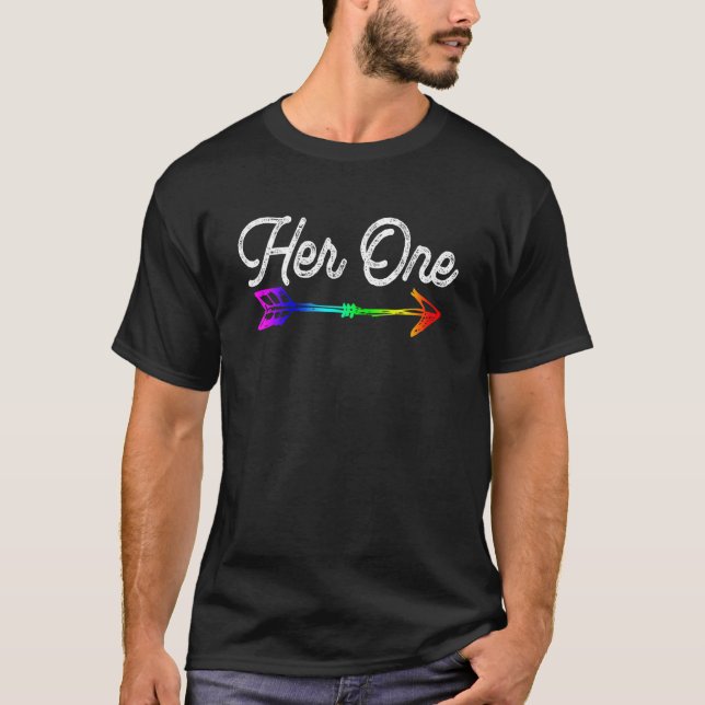 Her One Funny LGBT Pride Rainbow Couples Matching T-Shirt (Front)