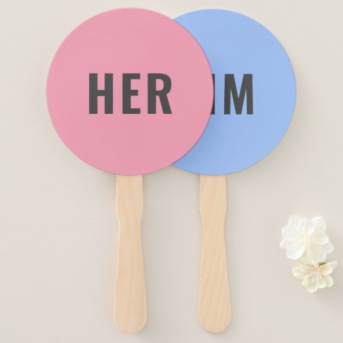 Her or Him  Bride Groom Pink Blue Wedding Game Hand Fan