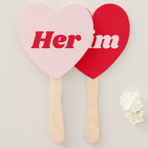 Her or Him Pink and Red Wedding Game Hand Fan