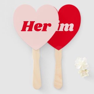 Her or Him Red and Pink Wedding Game Hand Fan