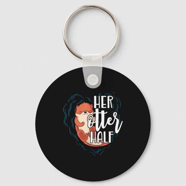 Her Otter Half Pun Romantic Couple Valentine's Day Keychain (Front)