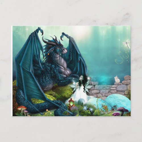 Her Pet Fantasy Dragon and Fairy Postcard