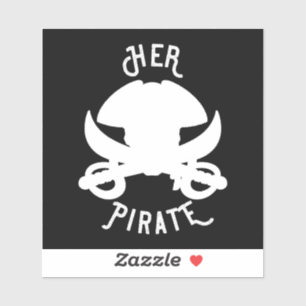 Her Pirate Skull Crossbones & Sword White on Black Sticker