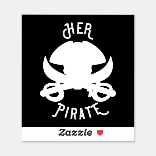 Her Pirate Skull Crossbones  Sword White on Black Sticker