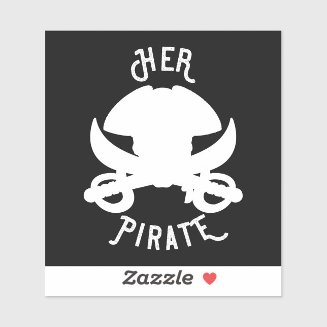 Her Pirate Skull Crossbones & Sword White on Black Sticker (Sheet)