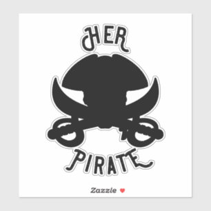 Her Pirate Vintage Crossbones Skull & Sword Black Sticker