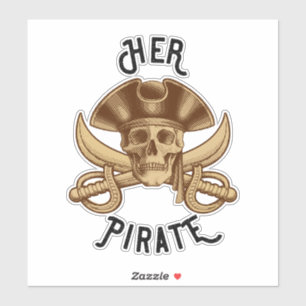 Her Pirate Vintage Crossbones Skull & Sword Sticker