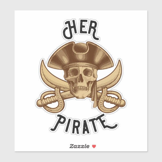 Her Pirate Vintage Crossbones Skull & Sword Sticker (Sheet)