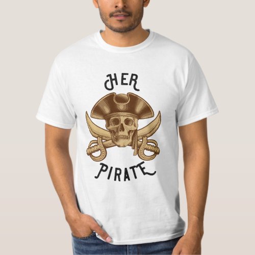 Her Pirate Vintage Crossbones Skull  Sword White T_Shirt
