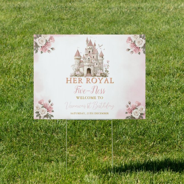 Her royal five-ness Birthday Castle Welcome Yard Sign (Insitu)