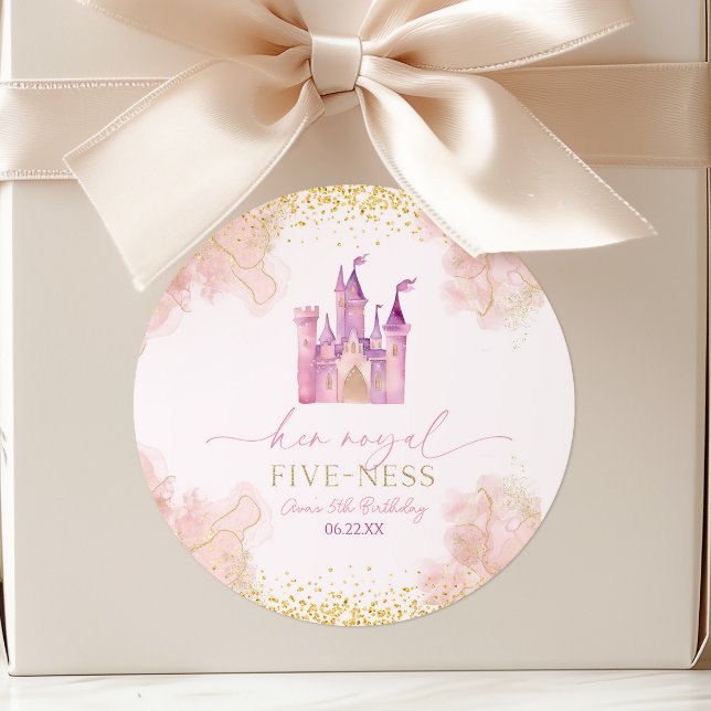 Her Royal Five-Ness Princess 5th Birthday Party Classic Round Sticker (Creator Uploaded)