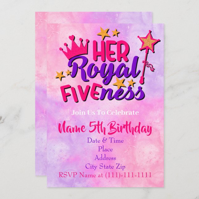 Her Royal Fiveness Birthday Invitation Template (Front/Back)