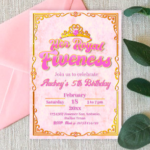 Her Royal Fiveness - Girl 5th Birthday Invitation