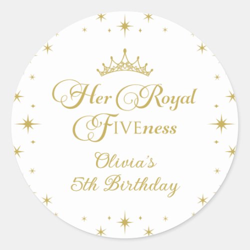 Her Royal Fiveness Gold Princess 5th Birthday Classic Round Sticker