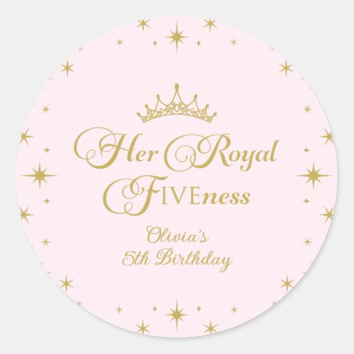 Her Royal Fiveness Gold Princess 5th Birthday Classic Round Sticker