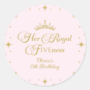 Her Royal Fiveness Gold Princess 5th Birthday Classic Round Sticker