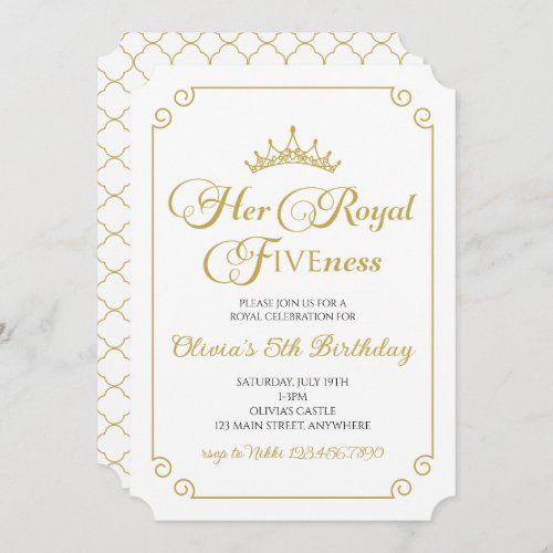 Her Royal Fiveness Gold Princess 5th Birthday Invitation