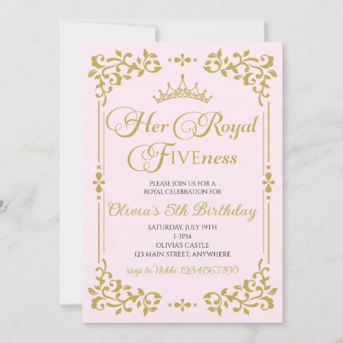 Her Royal Fiveness Gold Princess 5th Birthday Invitation