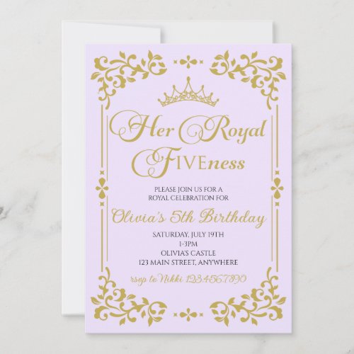 Her Royal Fiveness Gold Princess 5th Birthday Invitation