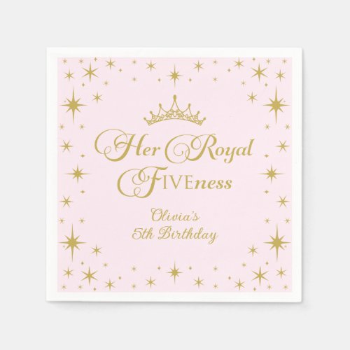 Her Royal Fiveness Gold Princess 5th Birthday Napkins