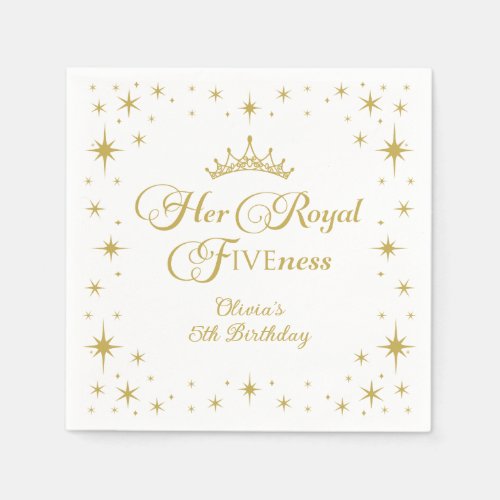 Her Royal Fiveness Gold Princess 5th Birthday Napkins