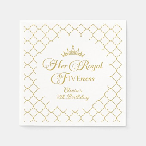 Her Royal Fiveness Gold Princess 5th Birthday Napkins