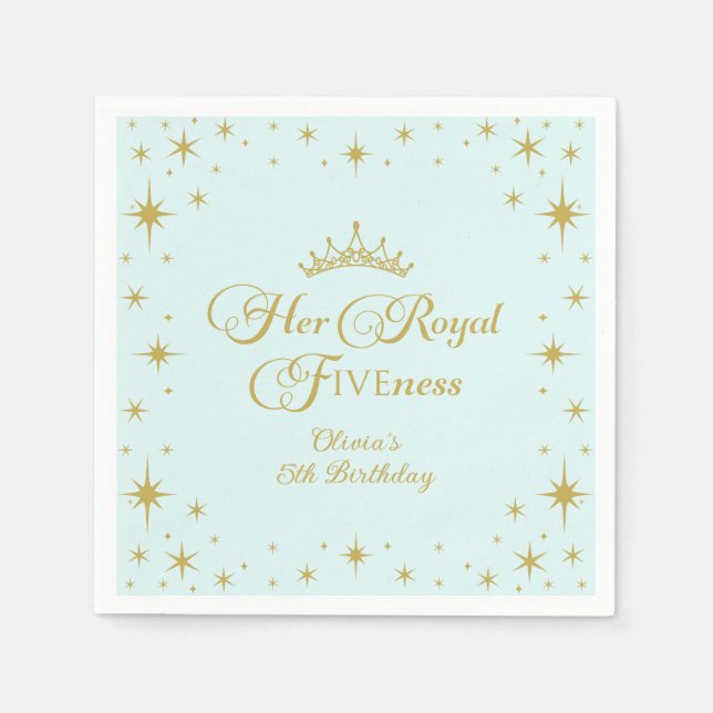 Her Royal Fiveness Gold Princess 5th Birthday Pape Napkins (Front)