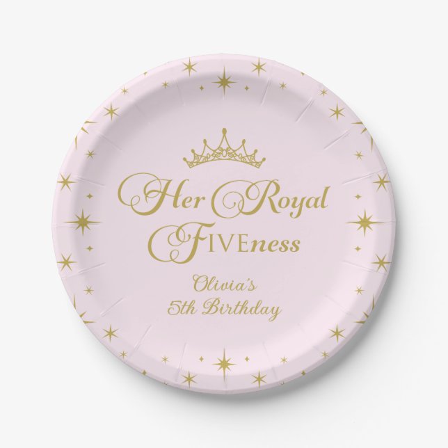 Her Royal Fiveness Gold Princess 5th Birthday Pape Paper Plates (Front)