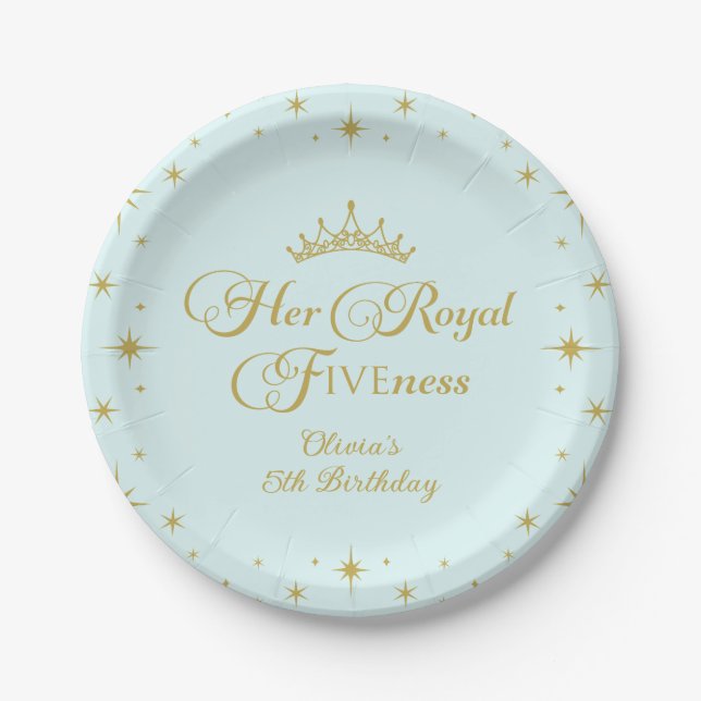 Her Royal Fiveness Gold Princess 5th Birthday Pape Paper Plates (Front)