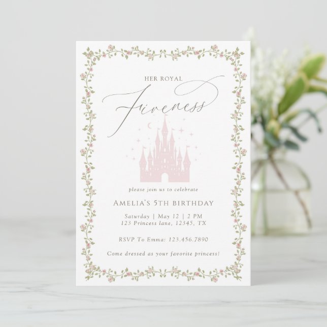 Her Royal Fiveness Princess 5th Birthday Party Invitation (Standing Front)