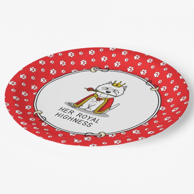Her Royal Highness Queen Westie Dog Paper Plates (Angled)