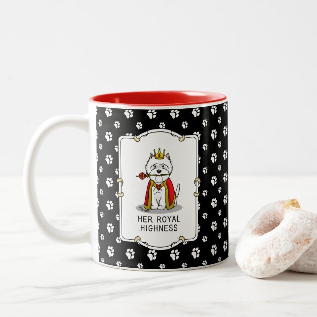 Her Royal Highness Queen Westie Dog Two-Tone Coffee Mug (With Donut)
