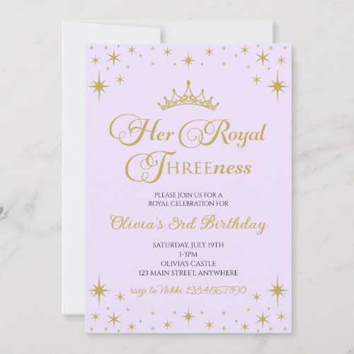 Her Royal Threeness Gold Princess 3rd Birthday Invitation