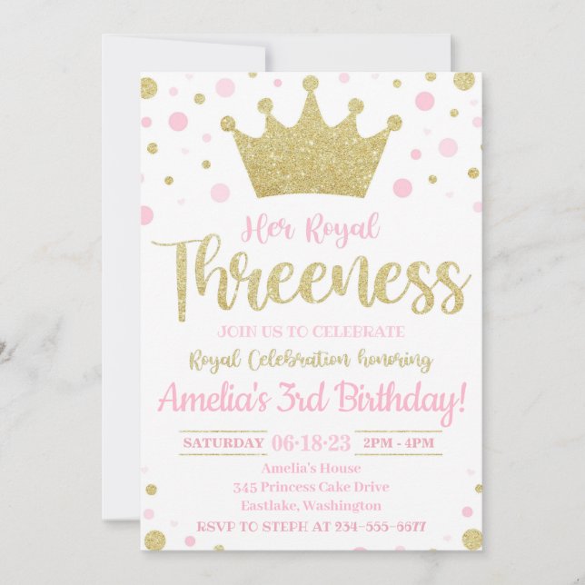 Her Royal Threeness Invitation | Princess Invite (Front)