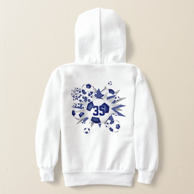 Her sports jersey number soccer balls stars blue hoodie (Laydown Back)