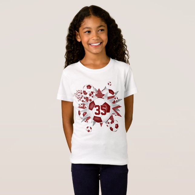 her team jersey number soccer balls stars maroon T-Shirt (Front Full)