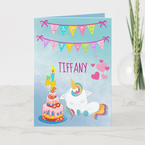 Her Unicorn Magical 4th Birthday Card