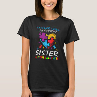 Her Voice My Heart Sister Autism Awareness Sibling T-Shirt