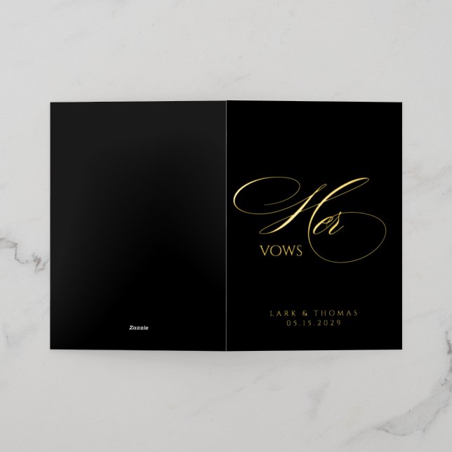 Her Vows Black Design Foil Greeting Card (Outside Laydown)