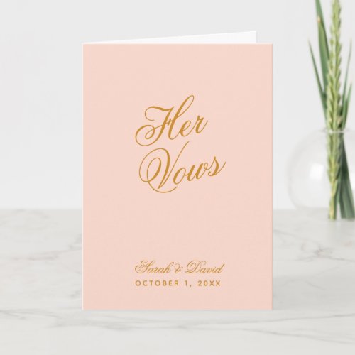 Her Vows Blush Pink Simple Wedding Vow Book Card
