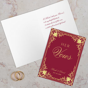 Her Vows Burgundy Vintage Faux Gold Script Wedding Card