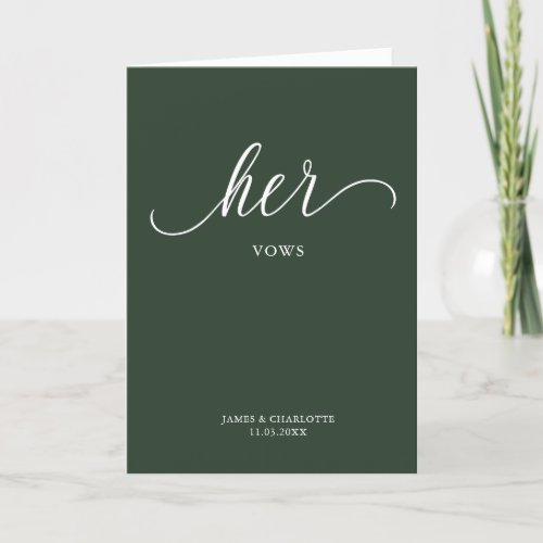 Her Vows Card Minimalist Script Forest Green