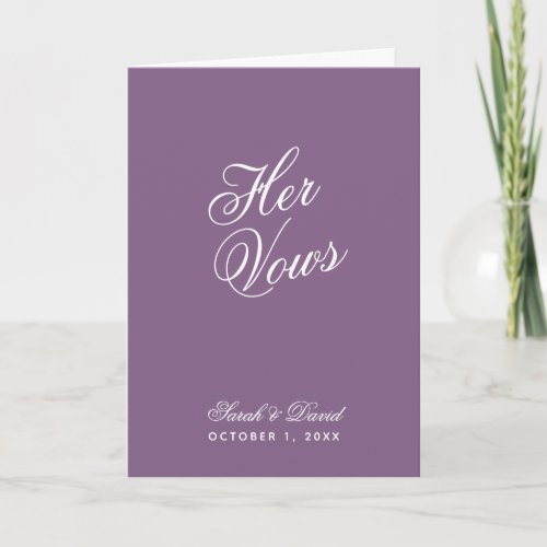 Her Vows Dusty Purple Wedding Vow Book  Card