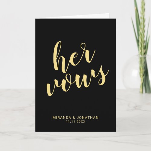 Her Vows Elegant Black and Gold Wedding Vows Note Card