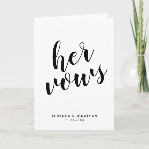 Her Vows Elegant Black and White Wedding Vows Note Card