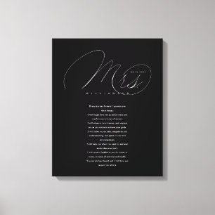 Her Vows Elegant Mrs. Newlyweds Wedding Vows Black Canvas Print